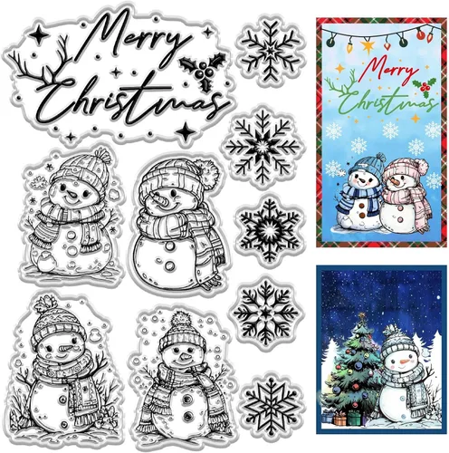 Miniatura 11 de CRASPIRE Sellos de goma transparente de Navidad para casa de invierno, bosque, copo de nieve, alce, muñeco de nieve, trineo, sellos de silicona