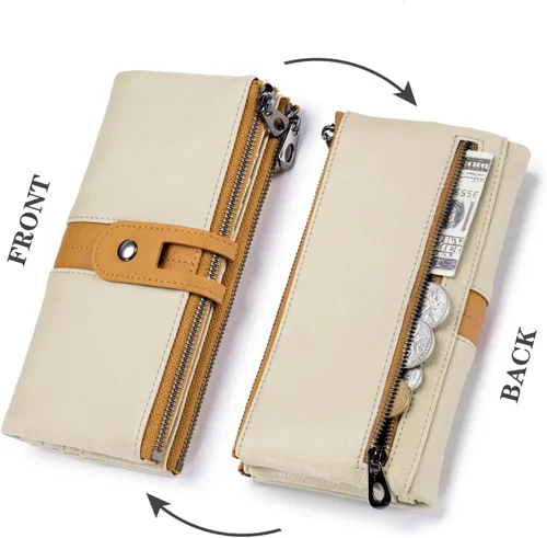 Miniatura 4 de Cartera para mujer de gran capacidad de piel sintética plegable con bloqueo RFID, tarjetero con bolsillo con cremallera
