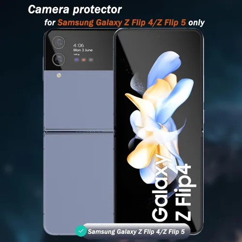 Miniatura 2 de Paquete de 1 marco de lente de cámara para Samsung Galaxy Z Flip 4/Z Flip 5, protector de pantalla de vidrio 9H, antiarañazos, vidrio templado