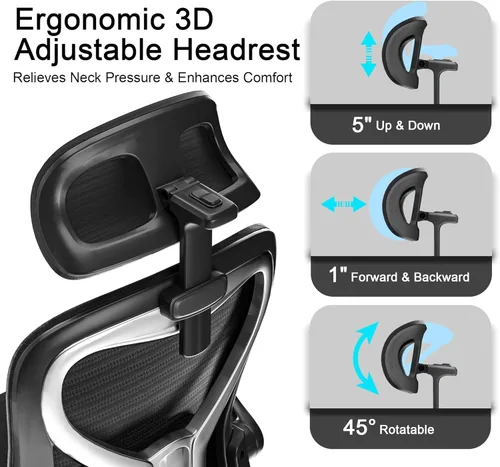 Miniatura 3 de Sillas de escritorio de oficina en casa, silla de oficina ergonómica con soporte lumbar y reposacabezas 3D, silla de escritorio para computadora