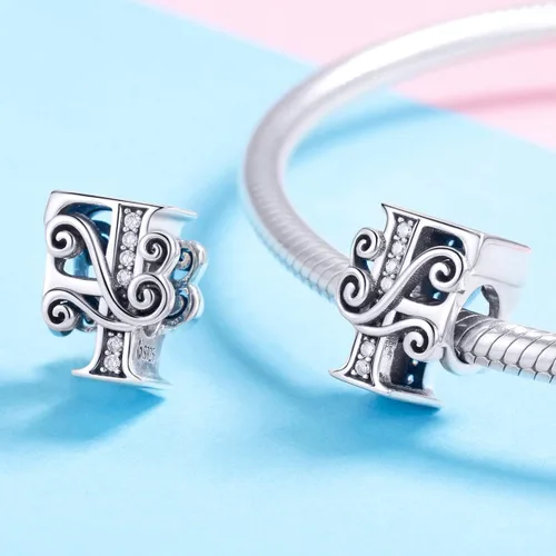 Miniatura 125 de BETTY&SARAH dije de plata esterlina 925 con forma de letra, para pulseras Pandora, letra del alfabeto, joya, regalo para mujer