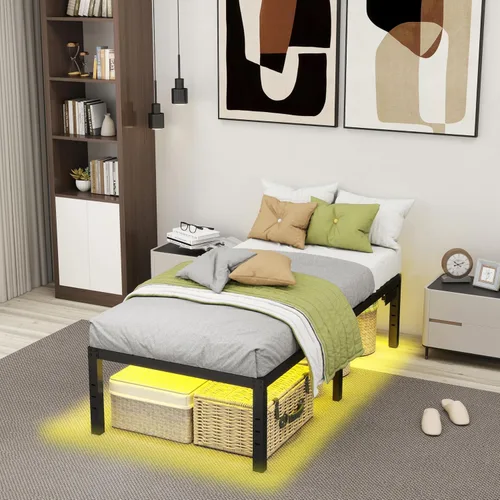Miniatura 2 de Marcos de Cama Individuales de 14 Pulgadas Marco de Cama de Plataforma con Gran Espacio de Almacenamiento, Marco de Cama Negro Tamaño Individual