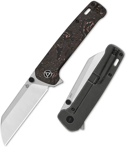 Miniatura 6 de QSP Penguin Plus - Cuchillo de bolsillo plegable, 3.38 pulgadas CPM20CV, cuchillo EDC de hoja negra, mango de titanio negro, bloqueo de marco