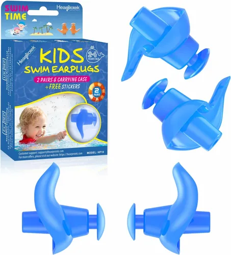Hearprotek 2 pares de tapones para los oídos de natación para niños, tapones para los oídos de agua suaves y reutilizables para niños para nadar,