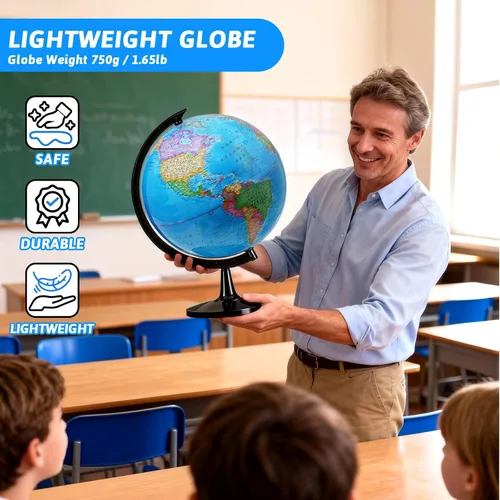 Miniatura 2 de GOCHANGE Globo político de 8 pulgadas con superficie impermeable HD, globo para escribir y borrar y colores brillantes para estimular el interés