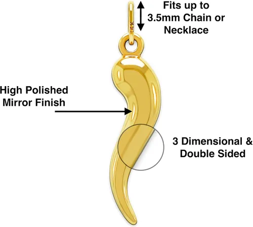 Miniatura 4 de CA CHARMAMERICA Gold Italian Horn Charm - 1410 Karat Solid Gold - Dangle Charm - Cornicello Charm Pendant