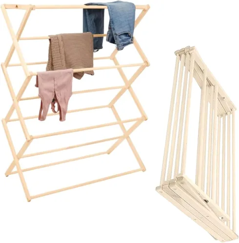 Miniatura 15 de Pennsylvania Woodworks Escurridor de ropa de arce americano premium, hecho a mano en Pennsylvania, construcción de madera maciza, plegable, solución