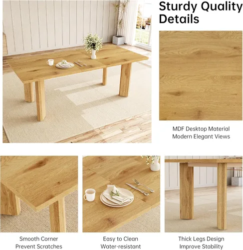 Miniatura 4 de HIPIHOM Mesa de comedor extensible para 6-8 personas, mesa de cocina rectangular de MDF de 63 a 78.7 pulgadas, estilo rústico de granja, diseño que