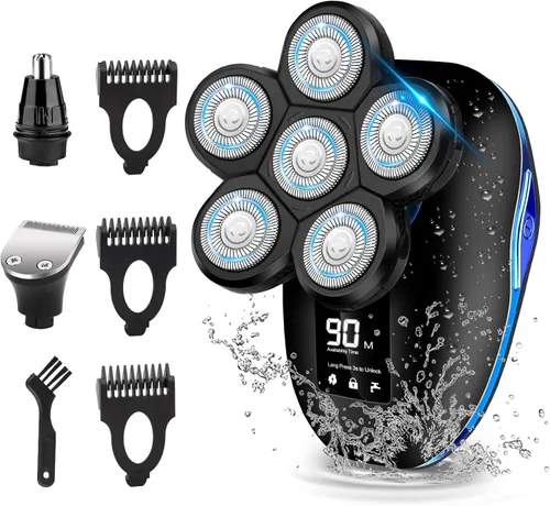 Afeitadora de cabeza para hombres calvos, afeitadora eléctrica 6 en 1 para cabeza calva 6D húmeda/seca, impermeable, afeitadora eléctrica para