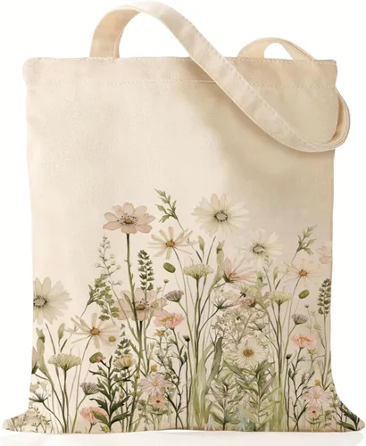 Miniatura 13 de Andeiltech Bolsa de lona para mujer, bolsa de viaje estética, bolsa de hombro reutilizable, regalo de cumpleaños para mamá Flor Mamá