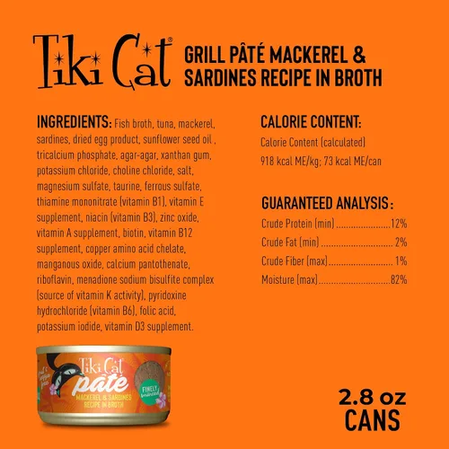 Miniatura 3 de Tiki Cat Grill - Alimento húmedo para gatos, caballa y sardinas, latas de 2.8 onzas (12 unidades)
