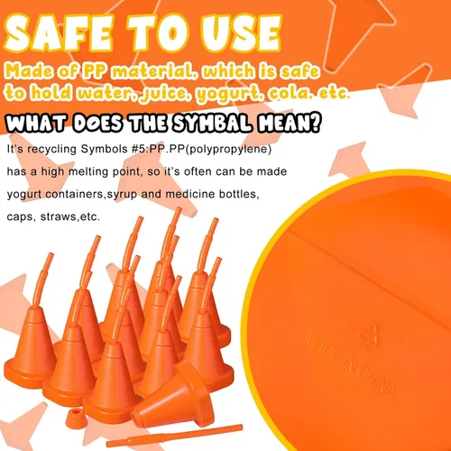 Miniatura 4 de Gerrii Juego de 12 tazas de cono de construcción con pajitas a granel – Conos de tráfico reutilizables de 10 onzas para tráfico de carreras, Naranja