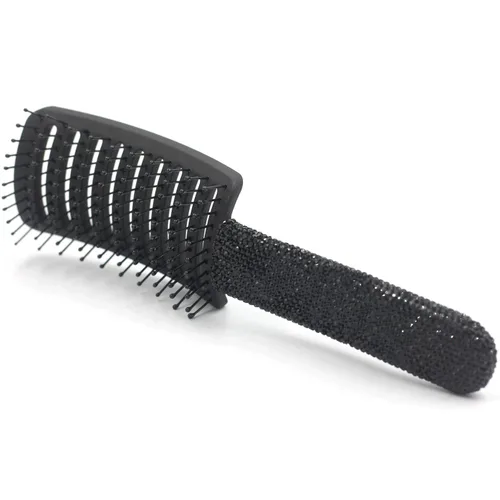 Bling Styling Cepillo de pelo liso y desenredante para mujeres, niñas, hombres, peine Spareribs en forma de arco (negro)