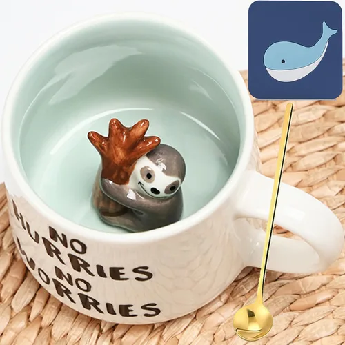 Miniatura 13 de Arawat Bonita taza de café de alpaca con interior de alpacas divertido estampado de alpaca, tazas de café de 11.8 fl oz con cuchara, tazas de té