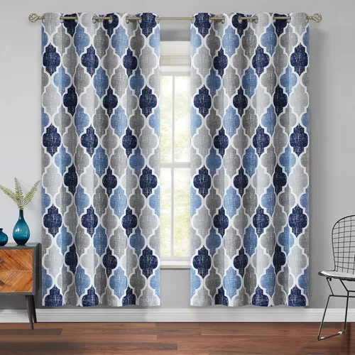 Miniatura 13 de Beauoop Cortinas 100% Opacas de 45 Pulgadas de Largo, 2 Paneles para Dormitorio, Sala de Estar, Gris Aqua Marroquí Geométrico, Oscurecimiento