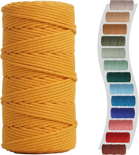 Miniatura 58 de Cordón de macramé de 1/8 pulgadas 220 yardas (200 metros) suministros naturales de macramé, hilo de macramé, cuerda de algodón de color, cuerda