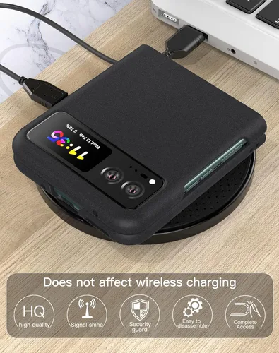 Miniatura 7 de Funda delgada para Moto Razr 2023, parte trasera de policarbonato duro, sensación esmerilada, soporte de carga inalámbrica, ligera, a prueba de Negro