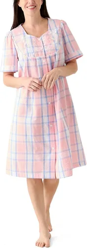 Miniatura 10 de Miss Elaine Bata corta de seersucker para mujer, cierre de broches frontal y mangas cortas, dos bolsillos delanteros, ropa de dormir y ropa