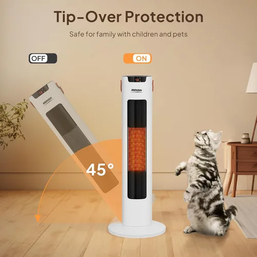 Miniatura 5 de ROVSUN - Calentador eléctrico de espacio de 1500 W con control remoto y APP, calentador de torre portátil de 24'' de altura con oscilación, Blanco