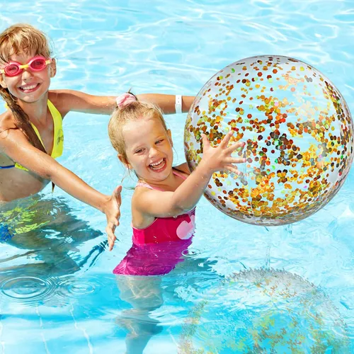 Miniatura 2 de Civaner 6 Piezas Pelotas de Playa Inflables con Purpurina de 24 Pulgadas, Pelotas Grandes de Piscina con Confeti Brillante para Decoraciones de Oro