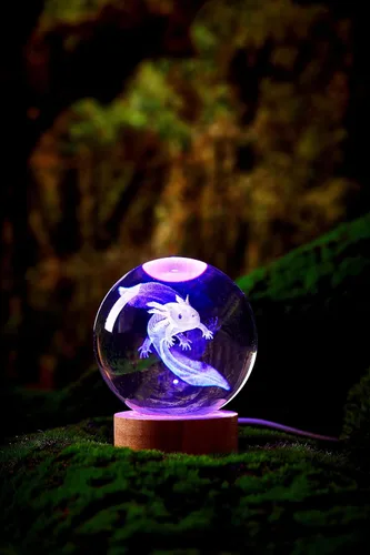 Miniatura 6 de Lámpara de bola de cristal 3D de Axolotl, lámpara de noche de bola de cristal mejorada de 3.15 pulgadas con 16 colores LED, base de madera, control