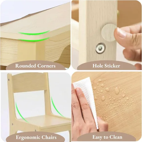 Miniatura 7 de Arlopu - Juego de mesa de arte para niños y 2 sillas, mesa de actividades de madera para niños de gran tamaño, escritorio de dibujo resistente