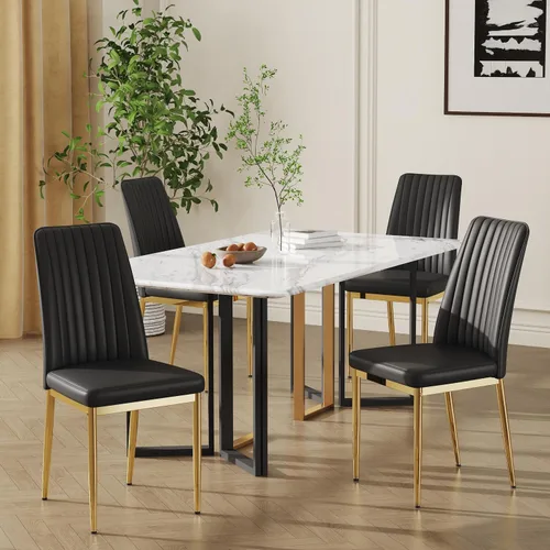Miniatura 2 de Sillas de Metal Negro, Juego de 4 Sillas de Comedor Modernas con Cuero Sintético PU y Patas Cromadas de Alto Respaldo para Comedor, Cocina, Sala