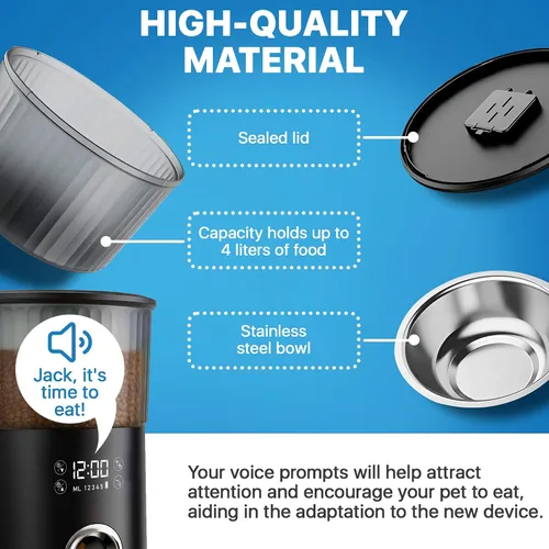 Miniatura 4 de Comedero automático para gatos, comedero automático para mascotas de 4 litros para gatos y perros pequeños, dispensador de alimentos secos con negro