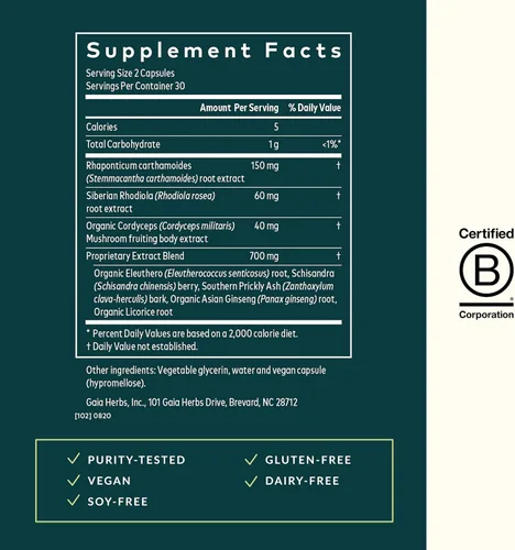 Miniatura 3 de Gaia Herbs Jump Start - Ayuda a mantener niveles saludables de energía y estrés - con Cordyceps, Schisandra, Rhodiola y Regaliz - 60 fito-cápsulas