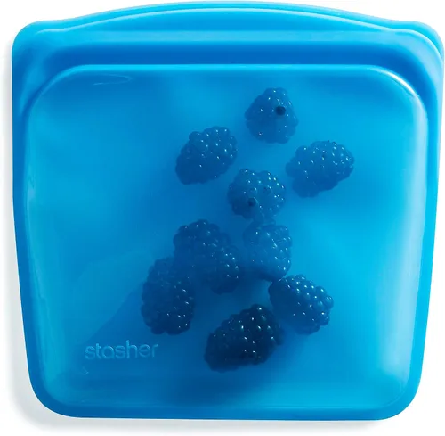 Miniatura 13 de Bolsa de almacenamiento reutilizable de silicona premium Stasher para sándwiches, azul actual, apta para microondas, sous vide, lavavajillas, horno