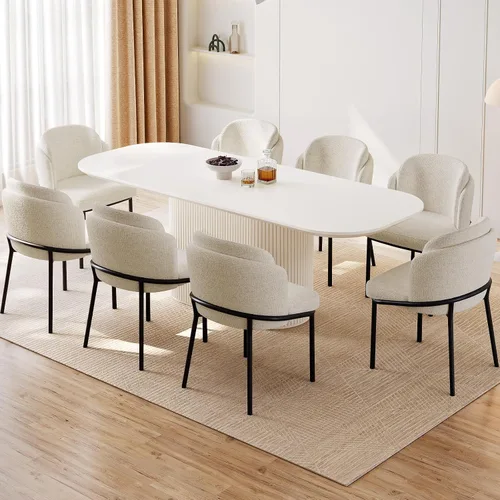 Miniatura 22 de Mesa de comedor ovalada de 63 pulgadas para 2-6 personas, mesa de cocina negra moderna, mesa de comedor rectangular de lujo, mesa de comedor