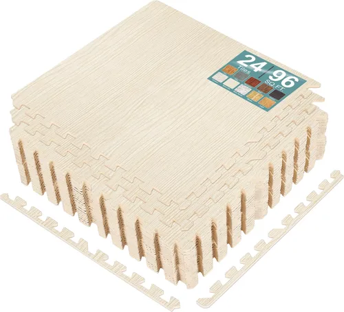 Miniatura 35 de Sorbus Losetas de suelo de madera veteada, esteras de espuma EVA entrelazadas, losetas de 3/8" de grosor para suelos de madera, esteras de ejercicio
