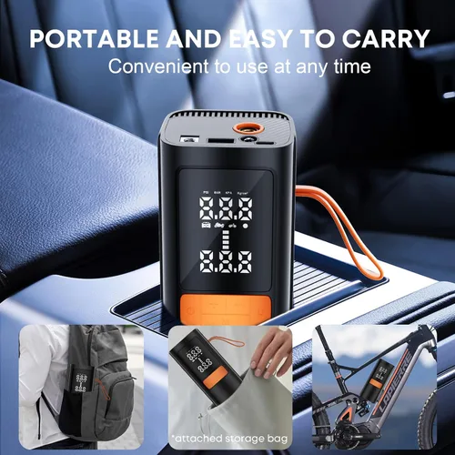 Miniatura 5 de Compresor de aire portátil para inflador de neumáticos, compresor de aire de 150 PSI con medidor de presión de neumáticos, 15000 mAh y bomba de aire