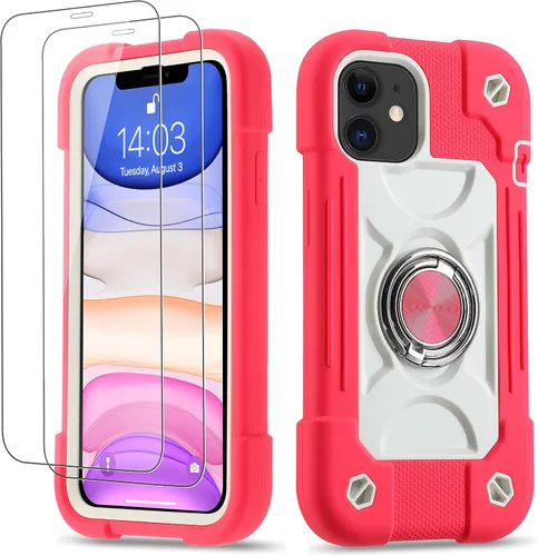 Miniatura 77 de Funda para iPhone 11 de 6.1 pulgadas con soporte de anillo, con 2 protectores de pantalla de vidrio, resistente a los golpes, resistente a