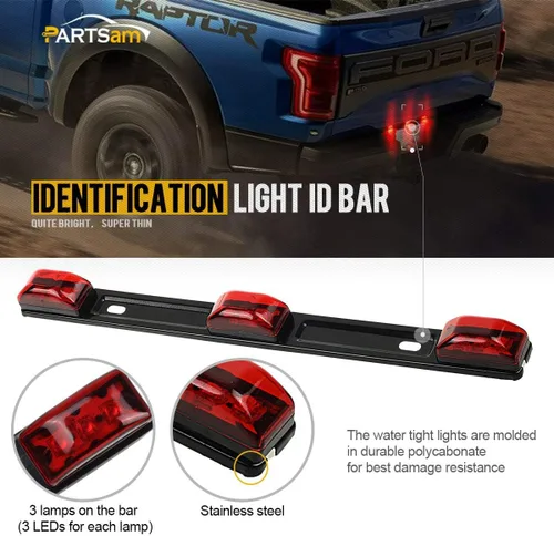 Miniatura 2 de Partsam Kit de luz LED de remolque de 12 V, barra de luz de identificación de remolque de camión de 14.17 pulgadas, 9 LED, 3 lámparas, barra de luz