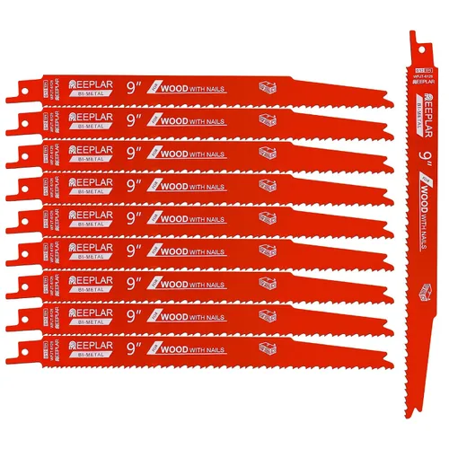 Miniatura 10 de Paquete de 10 hojas de sierra recíproca de 6 pulgadas 6/12 TPI para madera con clavos incrustados, hojas bimetálicas para cortar montantes y clavos