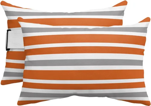 Miniatura 8 de T&H XHome Almohada de exterior para tumbona, diseño geométrico simple de rayas, impermeable, almohada lumbar con correa elástica ajustable