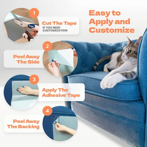 Miniatura 6 de Protector de sofá para arañazos para gatos, 10 hojas XL, transparente (casi invisible), extra duradero, fácil de personalizar, protector de muebles
