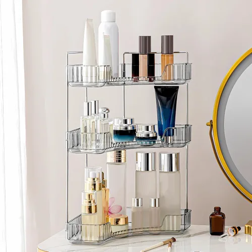 Miniatura 8 de Organizador de esquina para encimera de baño, estante de baño, organizador de maquillaje para tocador, bandeja de perfume para almacenamiento en Azul