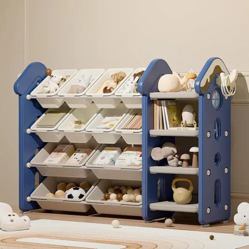 Miniatura 10 de Pipleo Organizador de almacenamiento de juguetes para niños con 17 contenedores extraíbles, estantería de 4 niveles para niños, organizador de Verde