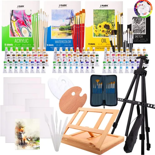J MARK Kit de pintura grande de alta calidad: todo en acrílico, acuarela y pintura al óleo de lujo Multicolor