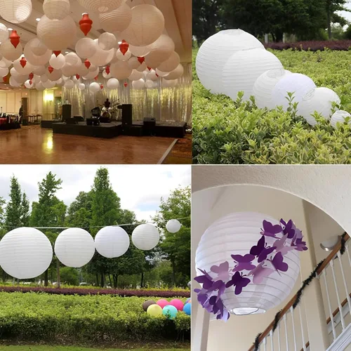 Miniatura 7 de Juego de 30 linternas de papel blanco, faroles colgantes chinos japoneses redondos de 6 pulgadas para bodas, despedidas de soltera, cumpleaños