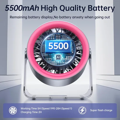 Miniatura 7 de Ventilador portátil de mano con enfriador de hielo: Ventilador de mano recargable de 100 velocidades de 5500 mAh, ventiladores personales de Rosa