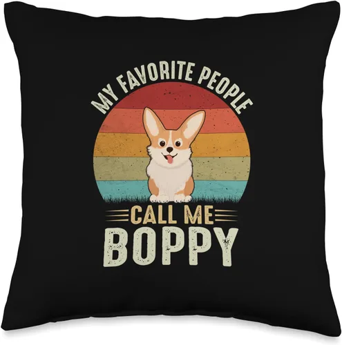 Retro Corgi Boppy Gifts Outfit My Favorite People Call Me Boppy Cute Corgi Lovers - Almohada para abuelo, 16 x 16 pulgadas, multicolor