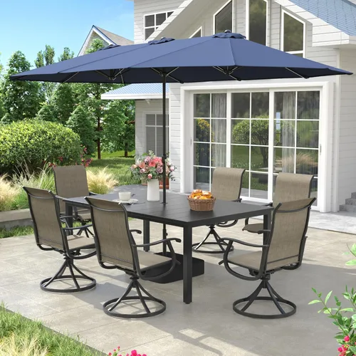Miniatura 26 de VICLLAX Muebles pequeños de exterior de 3 piezas, 2 sillas giratorias de patio y mesa redonda pequeña para 2, sillas de carbón oscuro y negro