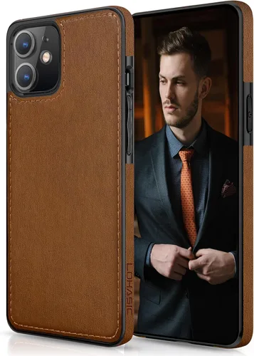 Miniatura 8 de LOHASIC Funda para iPhone 12/12 Pro para hombre, cuero de lujo, delgada, clásica, agarre suave, a prueba de golpes, protección de cuerpo completo