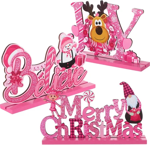 Miniatura 9 de Blulu 3 piezas de decoración de Navidad para centros de mesa de interior para mesas, letreros de madera de granja, centros de mesa de Navidad
