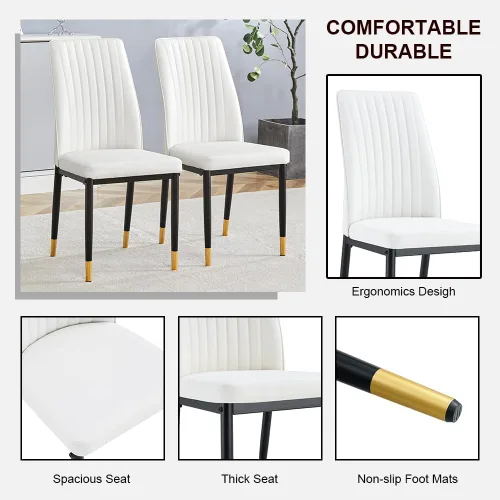 Miniatura 4 de Silla de Cuero Blanco, Juego de Sillas de Comedor Modernas de 4 con Cuero Sintético y Patas Cromadas, Sillas para Comedor con Respaldo Alto