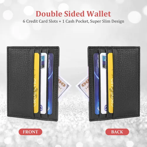 Miniatura 76 de URAQT Cartera para tarjetas de crédito, cartera minimalista de cuero delgado con cremallera, mini protector de tarjeta de crédito, llavero bolsillo