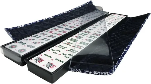 Miniatura 3 de Juego de Mahjong americano por Linda Li™,166 azulejos blancos, 4 rack todo incluido, bolsa suave Azul Paisley, juego Mahjongg completo